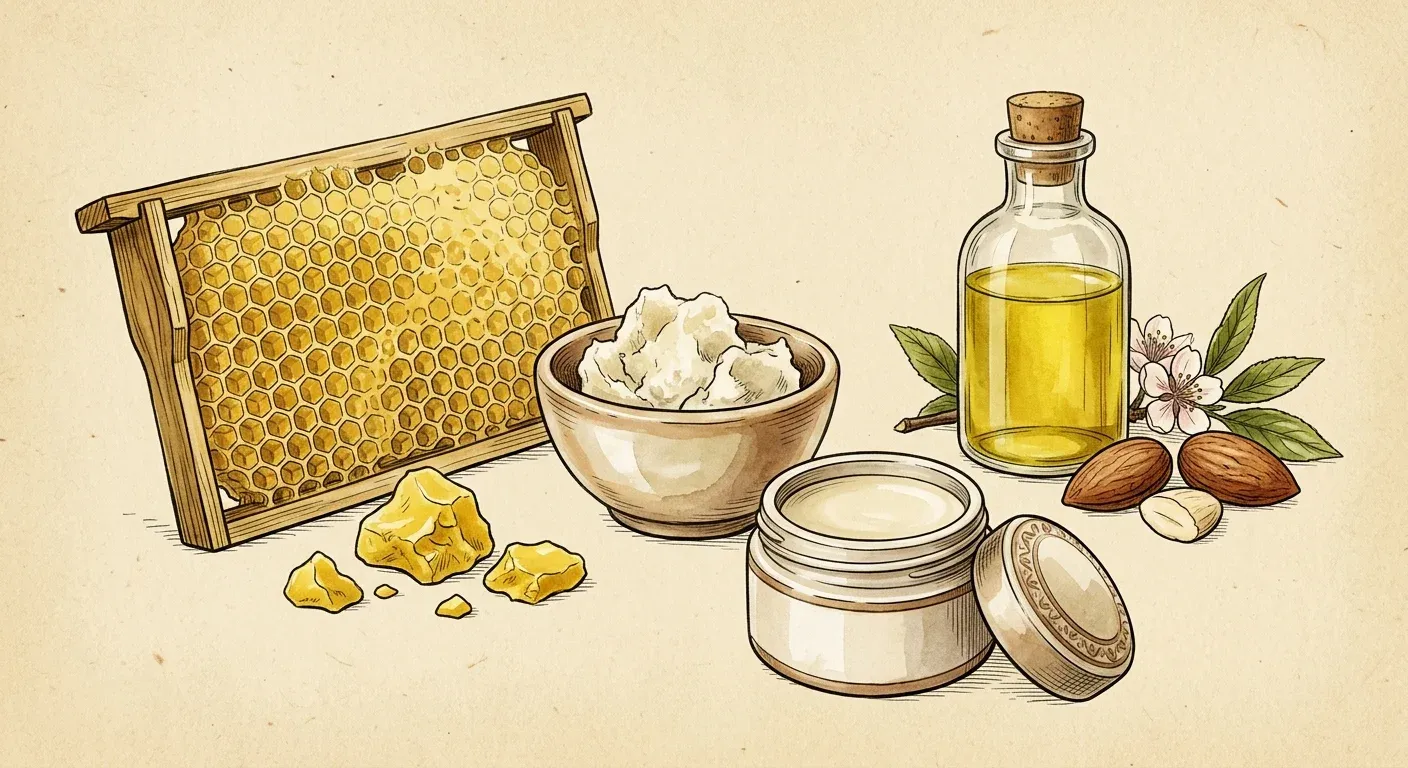 Bienenwachs-Lippenbalsam — Illustration im Herbarium-Stil