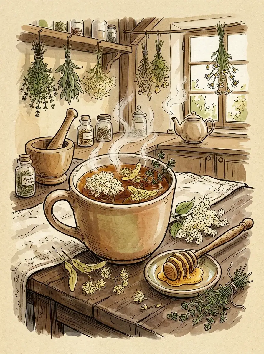 Erkältungstee selber machen — Illustration
