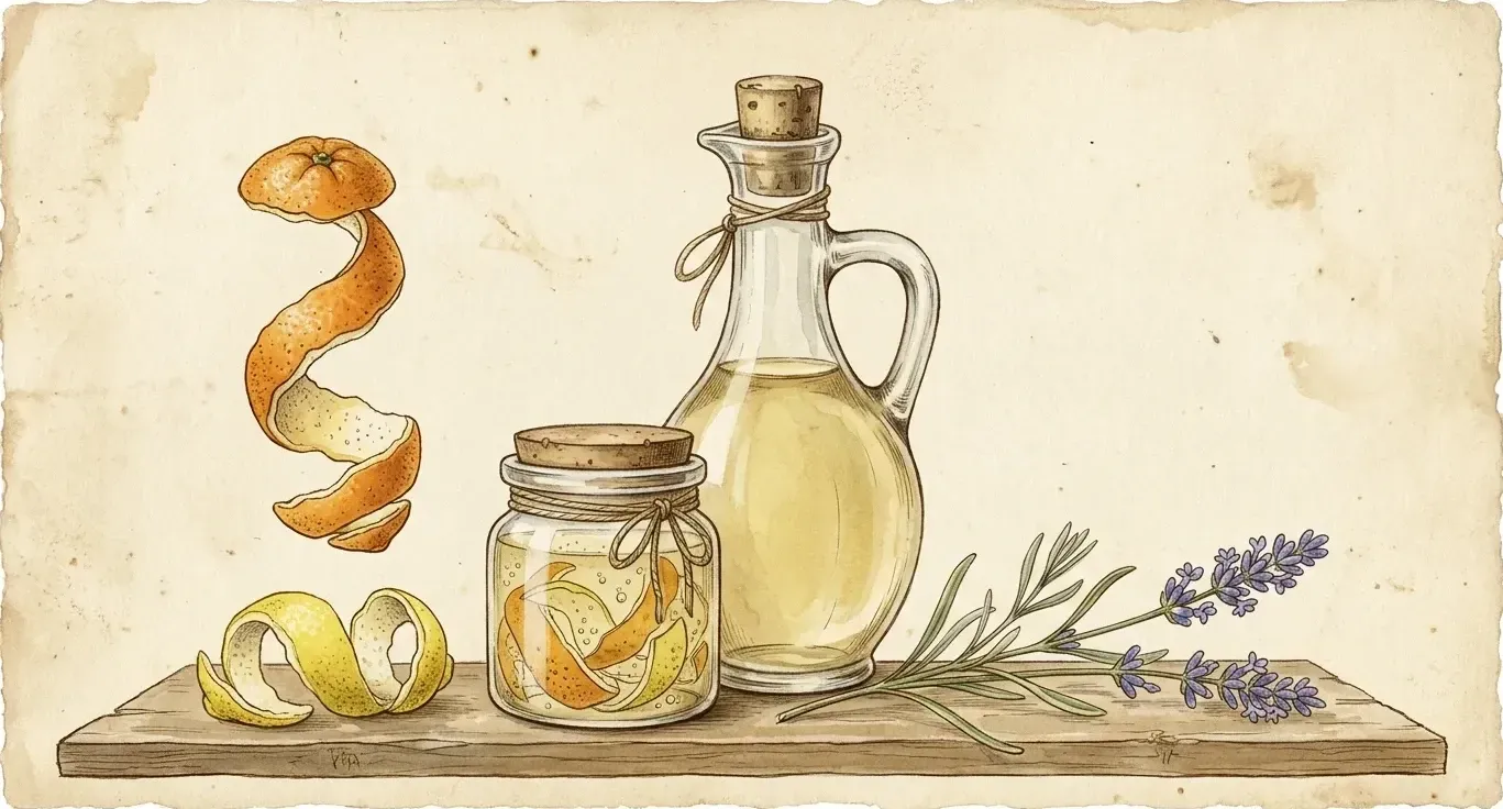 Essigreiniger für den Haushalt — Illustration im Herbarium-Stil
