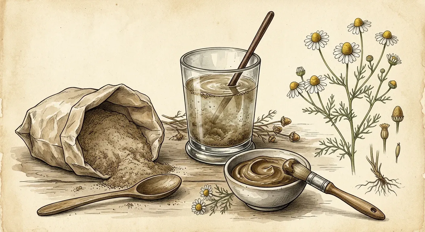 Heilerde – Trunk und Maske — Illustration im Herbarium-Stil