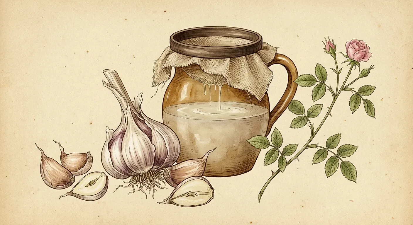 Knoblauchsud — Illustration im Herbarium-Stil