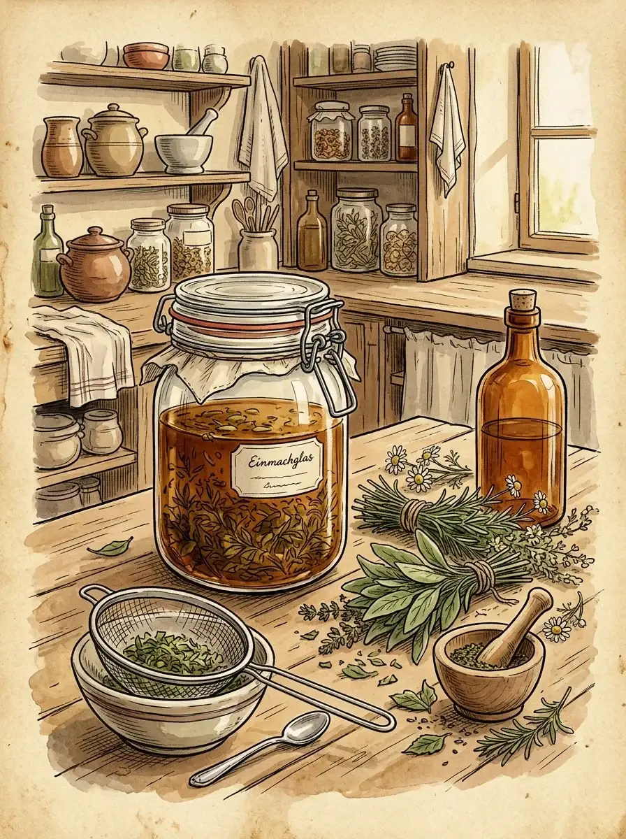 Kräutertinktur ansetzen (Basis-Rezept) — Illustration