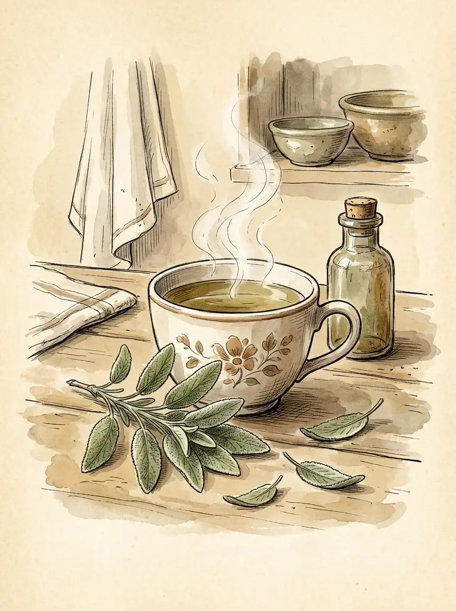 Salbeitee zum Gurgeln — Illustration