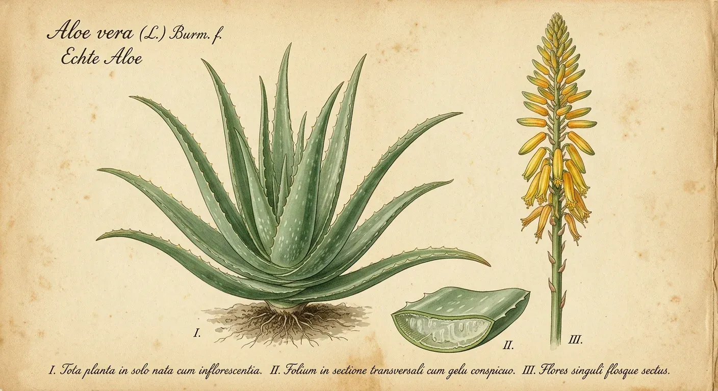 Aloe vera (Aloe vera) — botanische Illustration im Herbarium-Stil