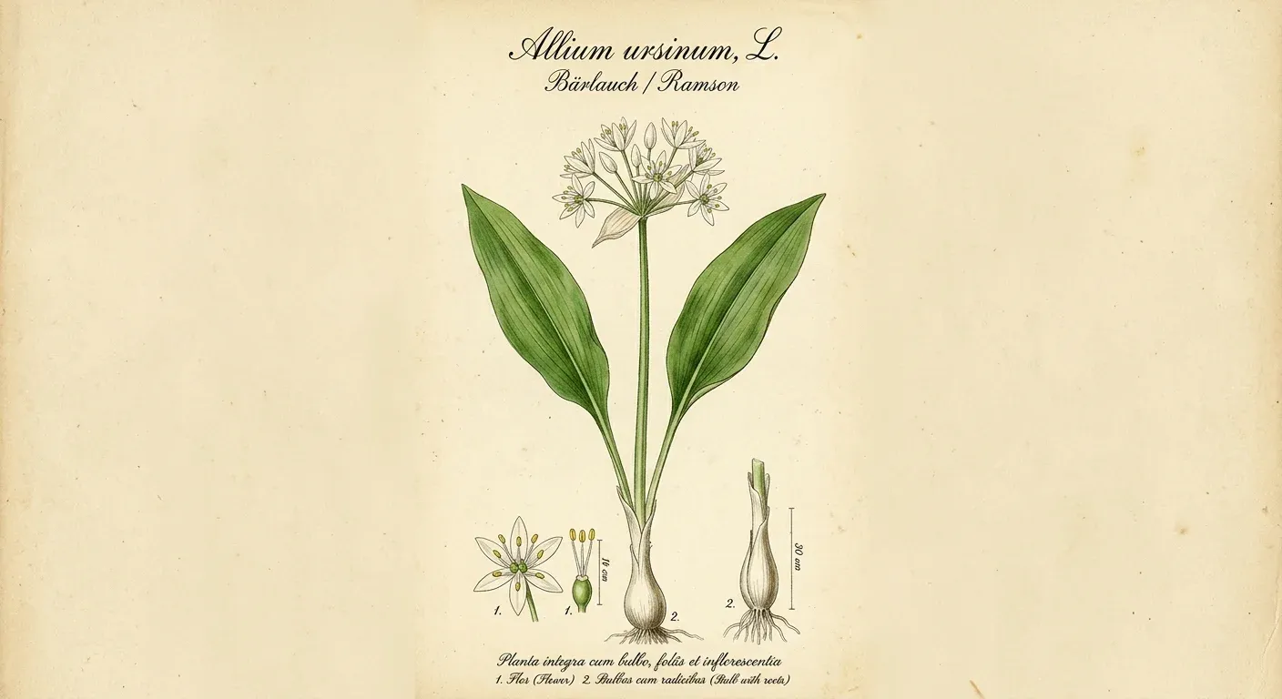 Bärlauch (Allium ursinum) — botanische Illustration im Herbarium-Stil