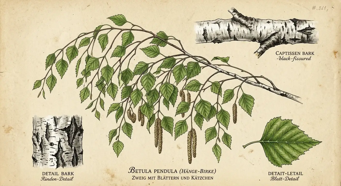 Birke — botanische Illustration