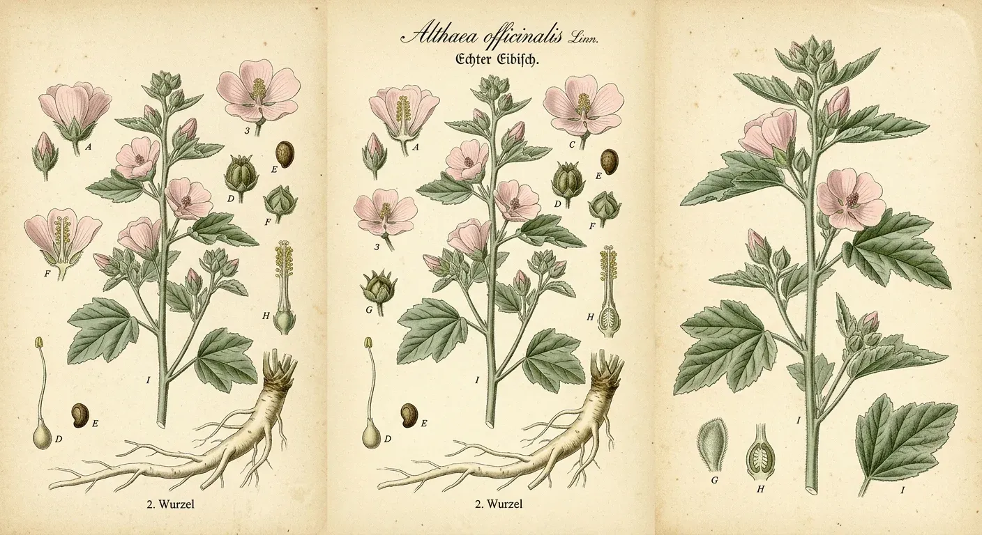 Eibisch (Althaea officinalis) — botanische Illustration im Herbarium-Stil