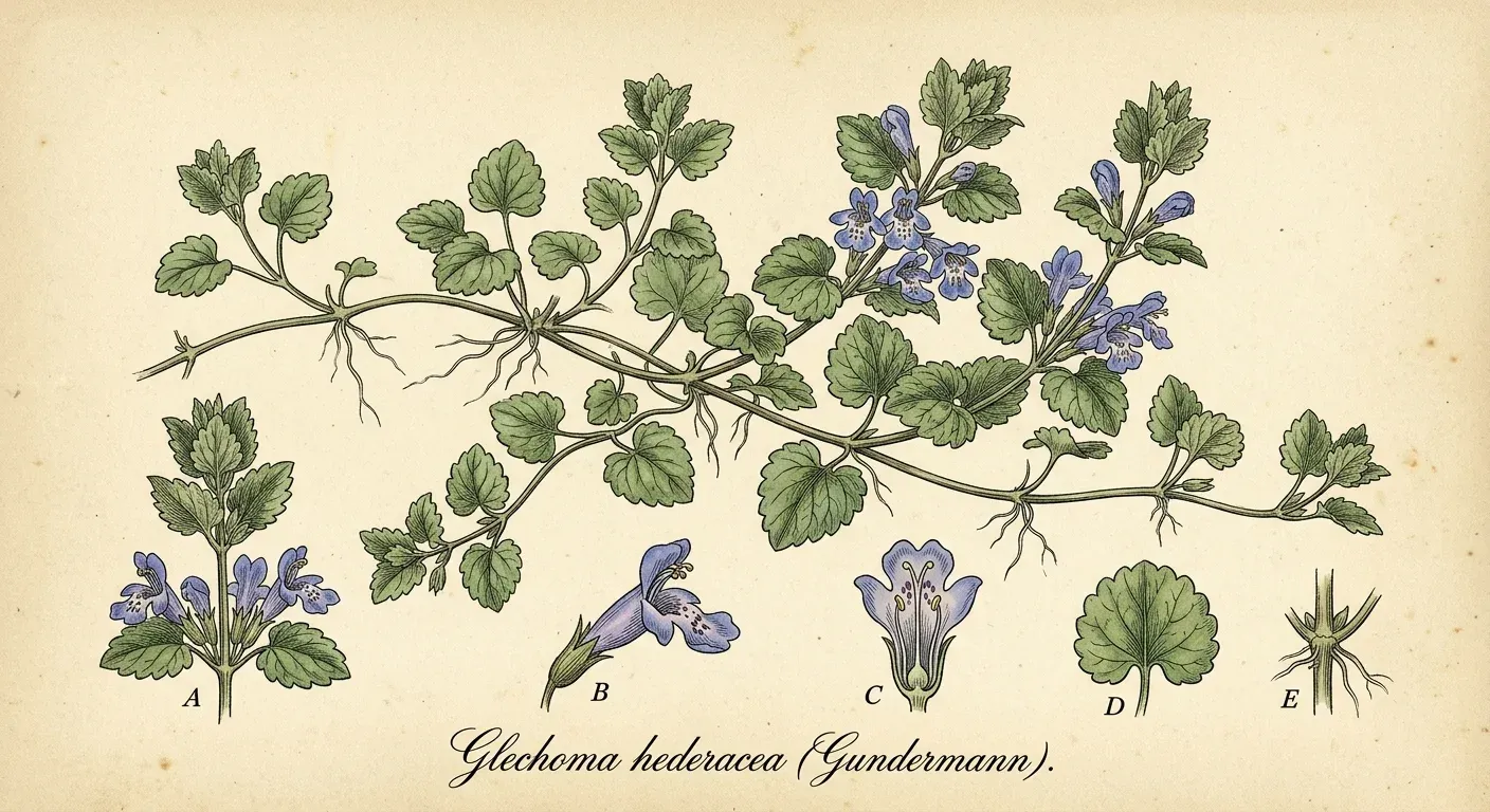 Gundermann (Glechoma hederacea) — botanische Illustration im Herbarium-Stil