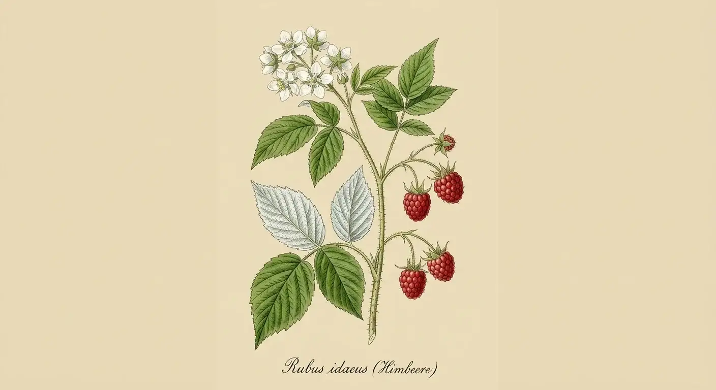 Himbeerblätter — botanische Illustration