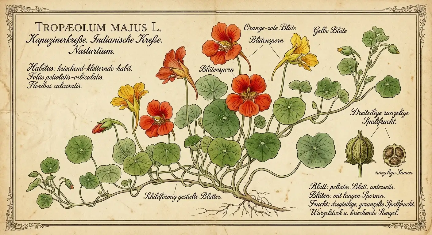 Kapuzinerkresse — botanische Illustration