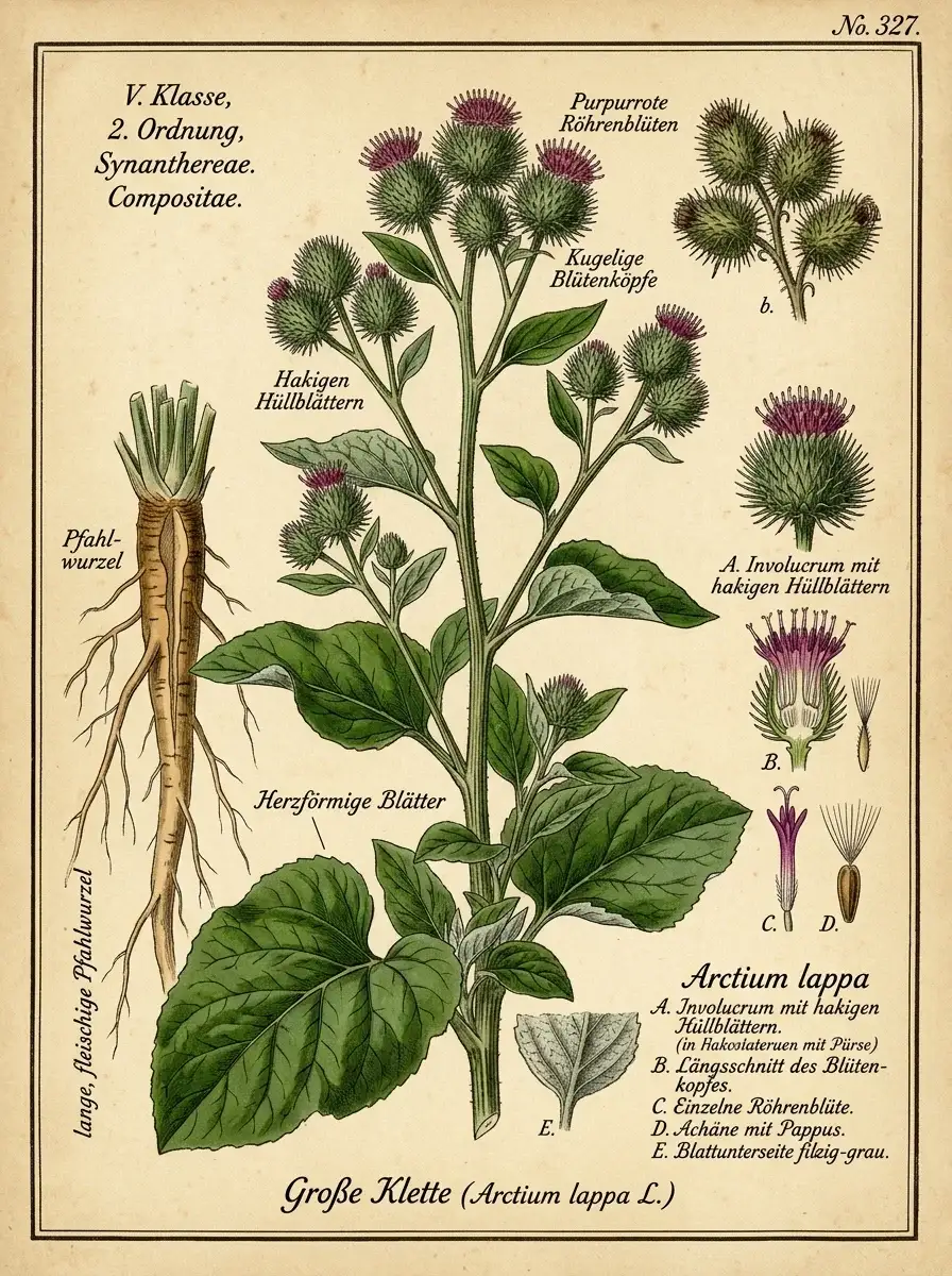 Klette — botanische Illustration