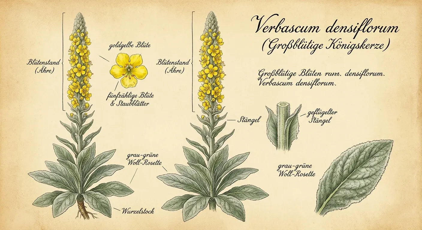 Königskerze (Verbascum densiflorum) — botanische Illustration im Herbarium-Stil