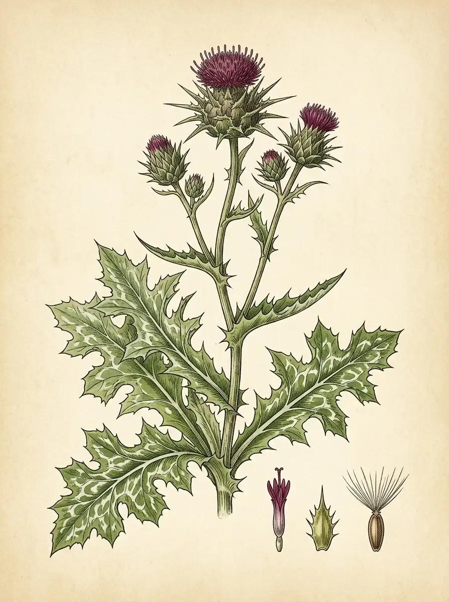 Mariendistel — botanische Illustration