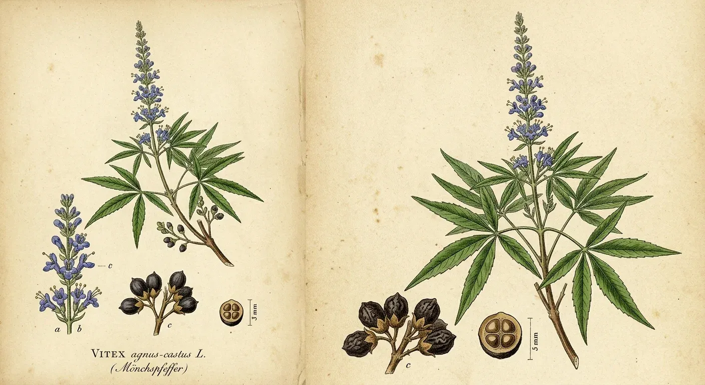 Mönchspfeffer (Vitex agnus-castus) — botanische Illustration im Herbarium-Stil