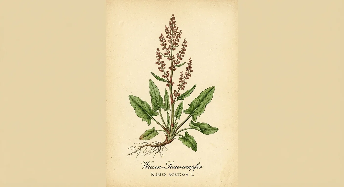 Sauerampfer (Rumex acetosa) — botanische Illustration im Herbarium-Stil