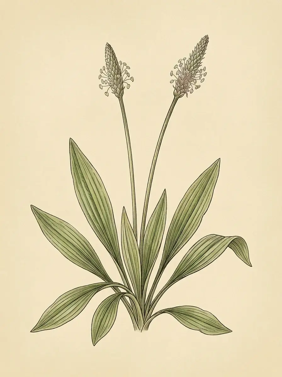 Spitzwegerich — botanische Illustration