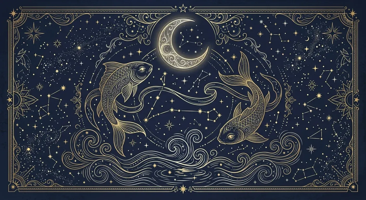 Mond im Zeichen Fische — Nachtbild mit Sternbild und Element Wasser