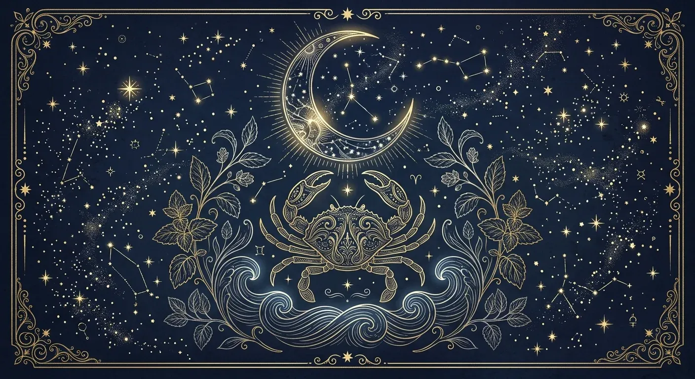 Mond im Zeichen Krebs — Nachtbild mit Sternbild und Element Wasser