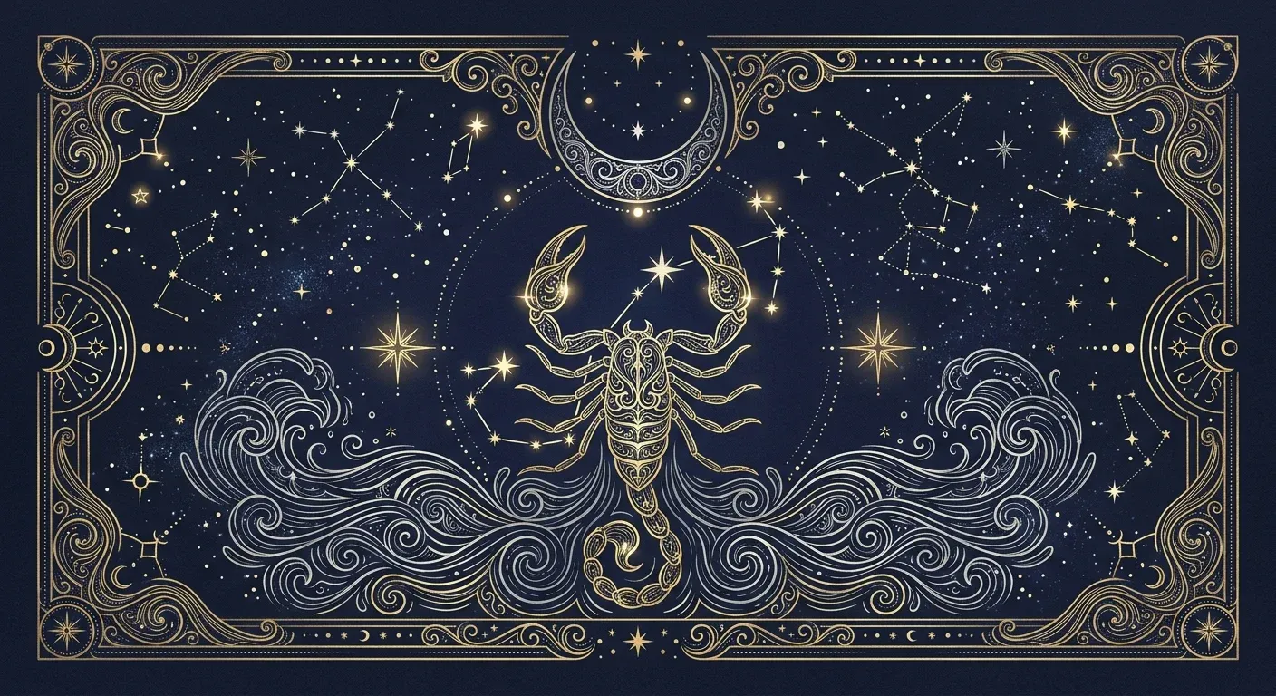 Mond im Zeichen Skorpion — Nachtbild mit Sternbild und Element Wasser