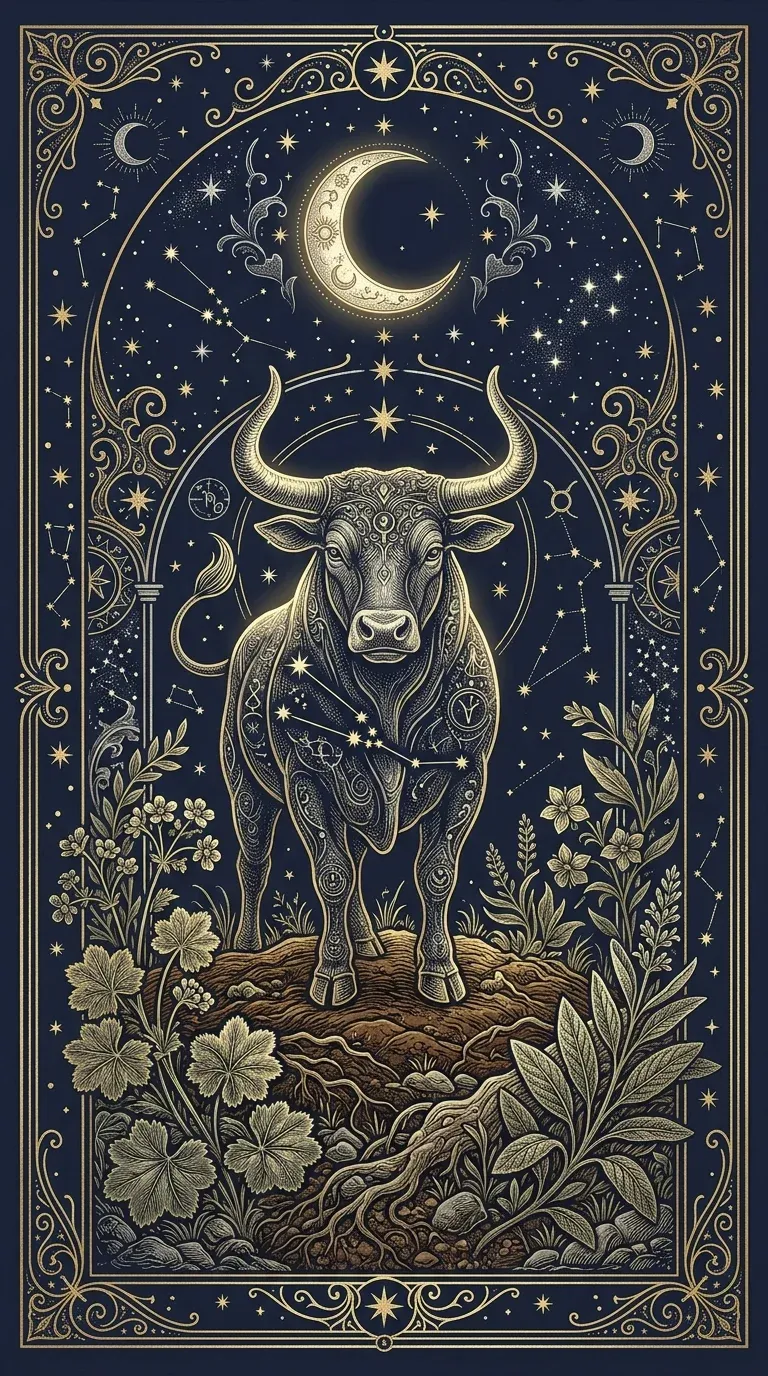 Mond im Zeichen Stier — Nachtbild mit Sternbild und Element Erde