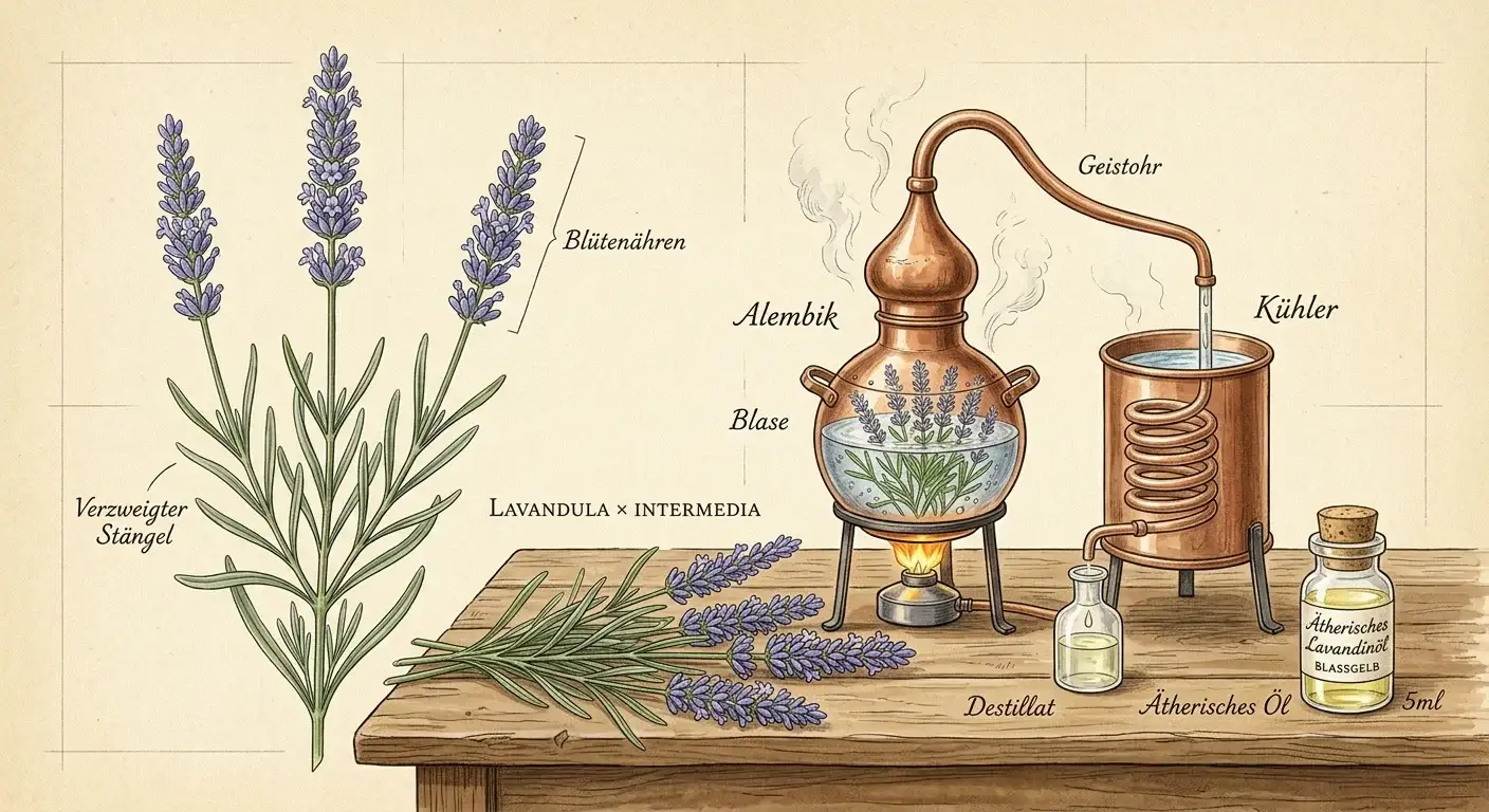 Lavandinöl (Lavandula × intermedia) — Illustration
