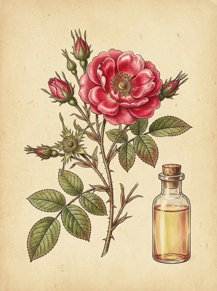 Rosenöl (Rosa damascena) — Illustration