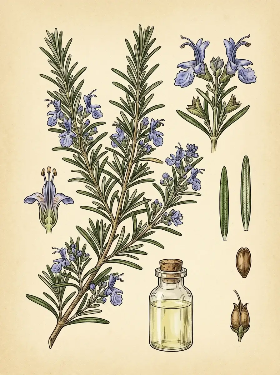 Rosmarinöl (Rosmarinus officinalis) — Illustration